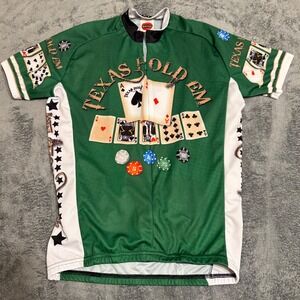 World Jerseys Texas Hold Em Poker Card Cycling Jersey Men's Size Medium Green